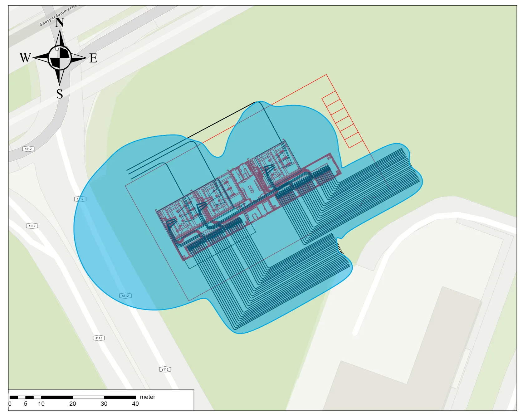 Weergave van de magneetveldberekening van het onderstation in Gaasperdam.