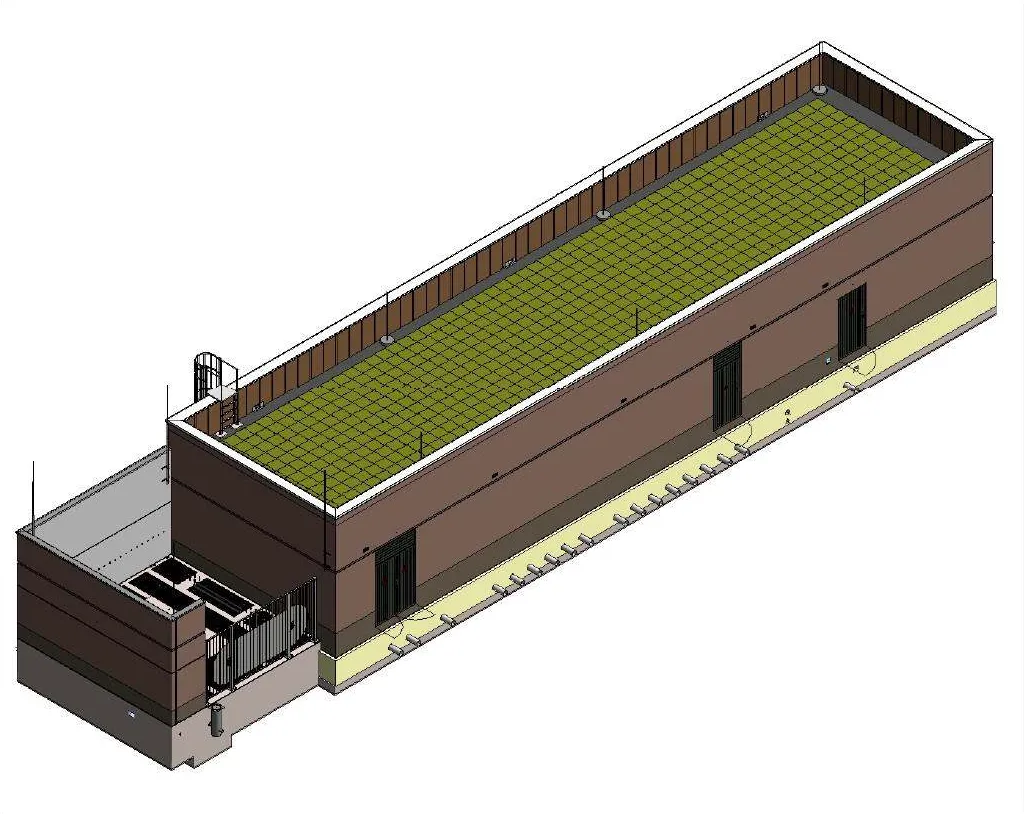 3D-impressie van het nieuwe regelstation met links de transformatorruimte, in het midden de schakelruimte en rechts de kabelruimte