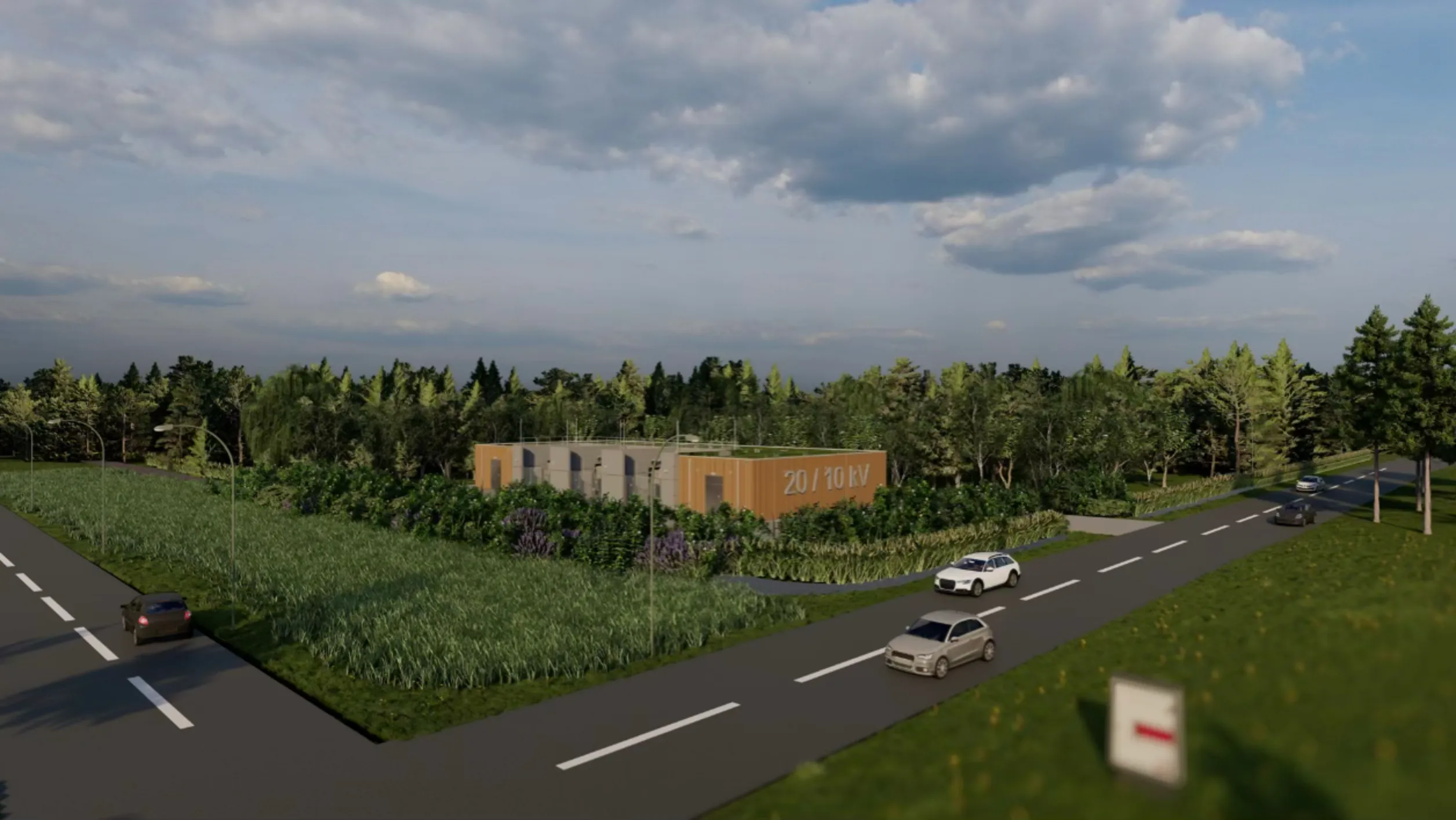3D beeld van een elektriciteitsstation in een andere gemeente.