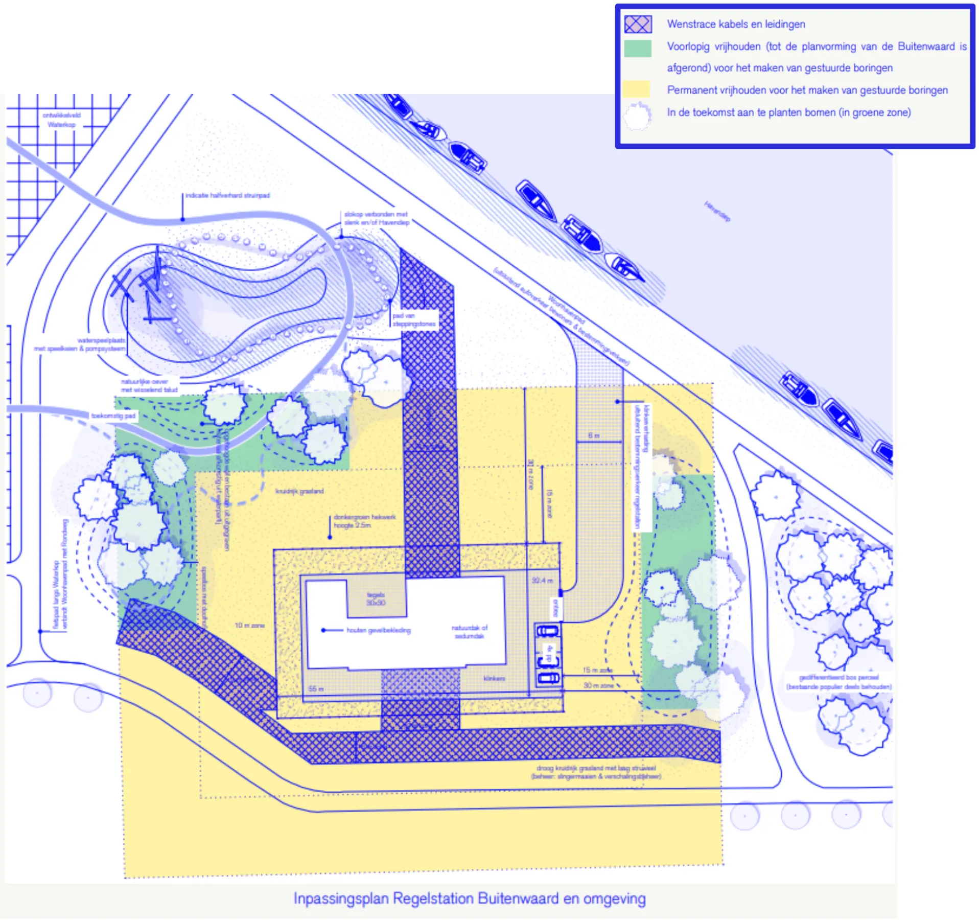 Plattegrond van het inpassingsplan voor regelstation Buitenwaard en omgeving met legenda