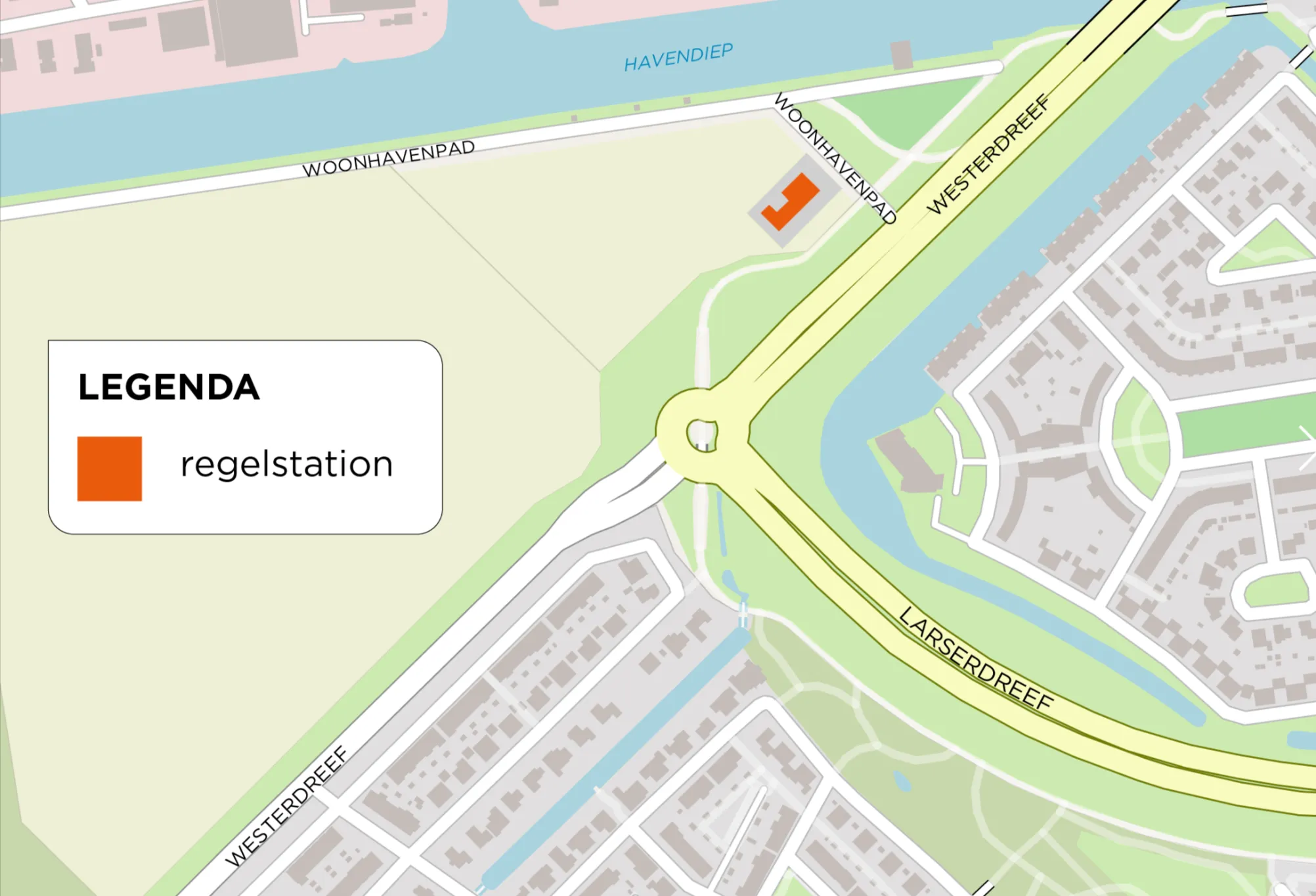 Plattegrond waarop de locatie van het nieuwe elektriciteitsstation in Warande/Zuiderhage is aangegeven