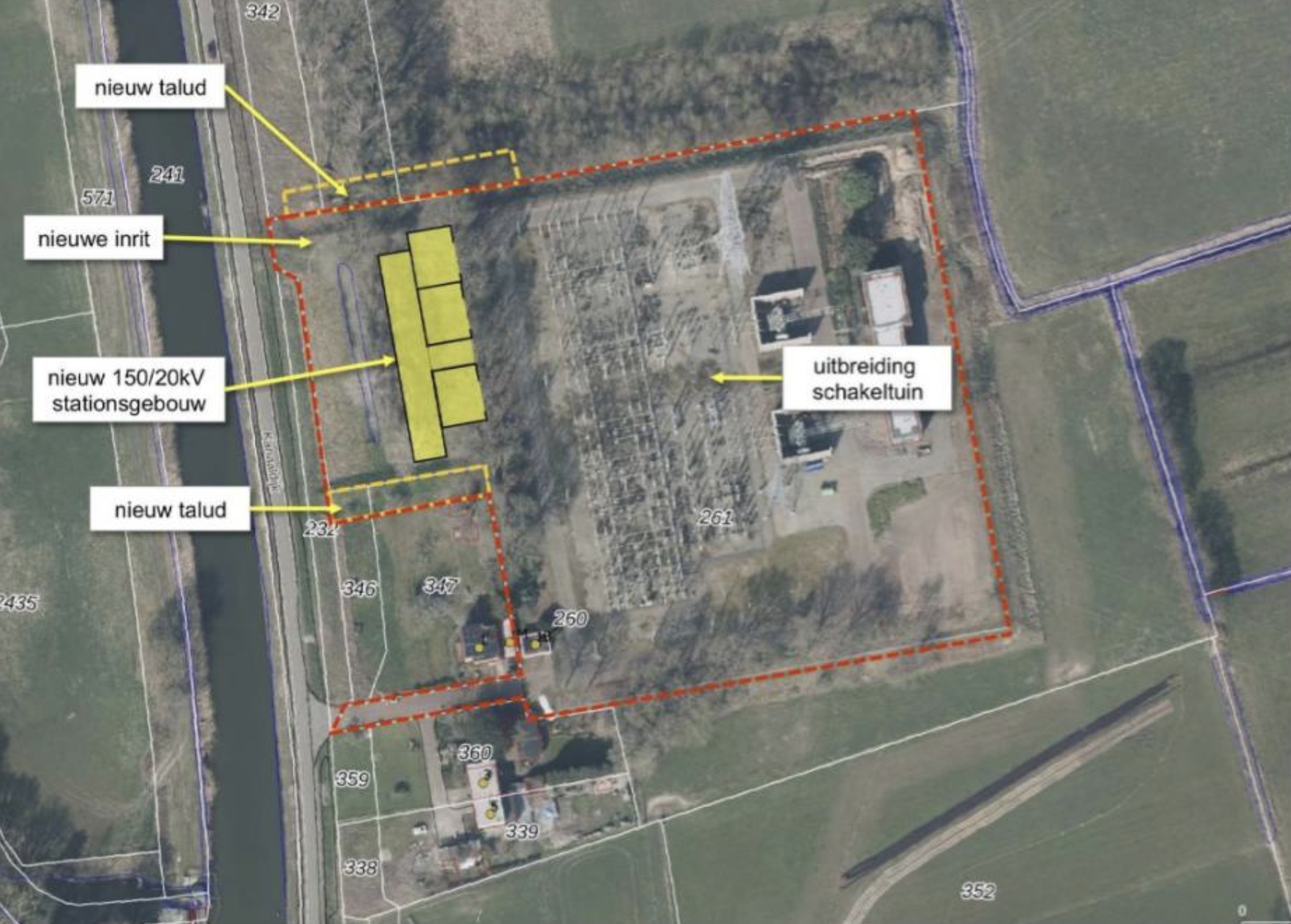 Plattegrond van de uitbreiding van het elektriciteitsstation.