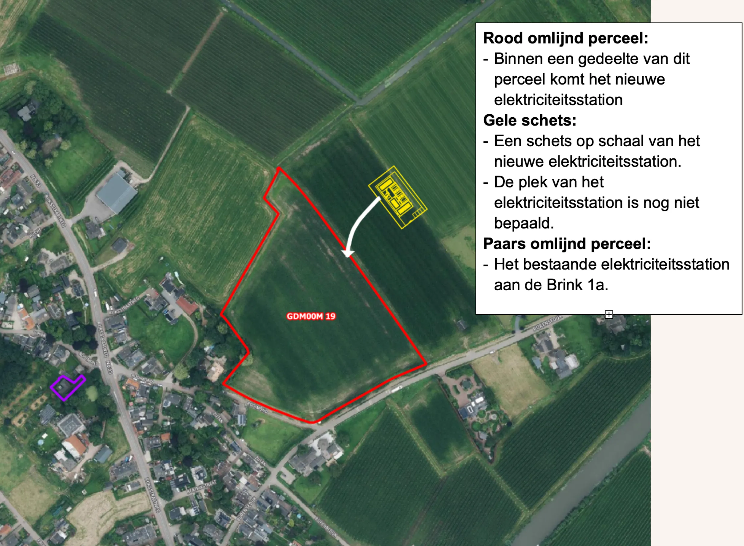 Weergave van de kaart met de locatie van het nieuwe elektriciteitsstation.