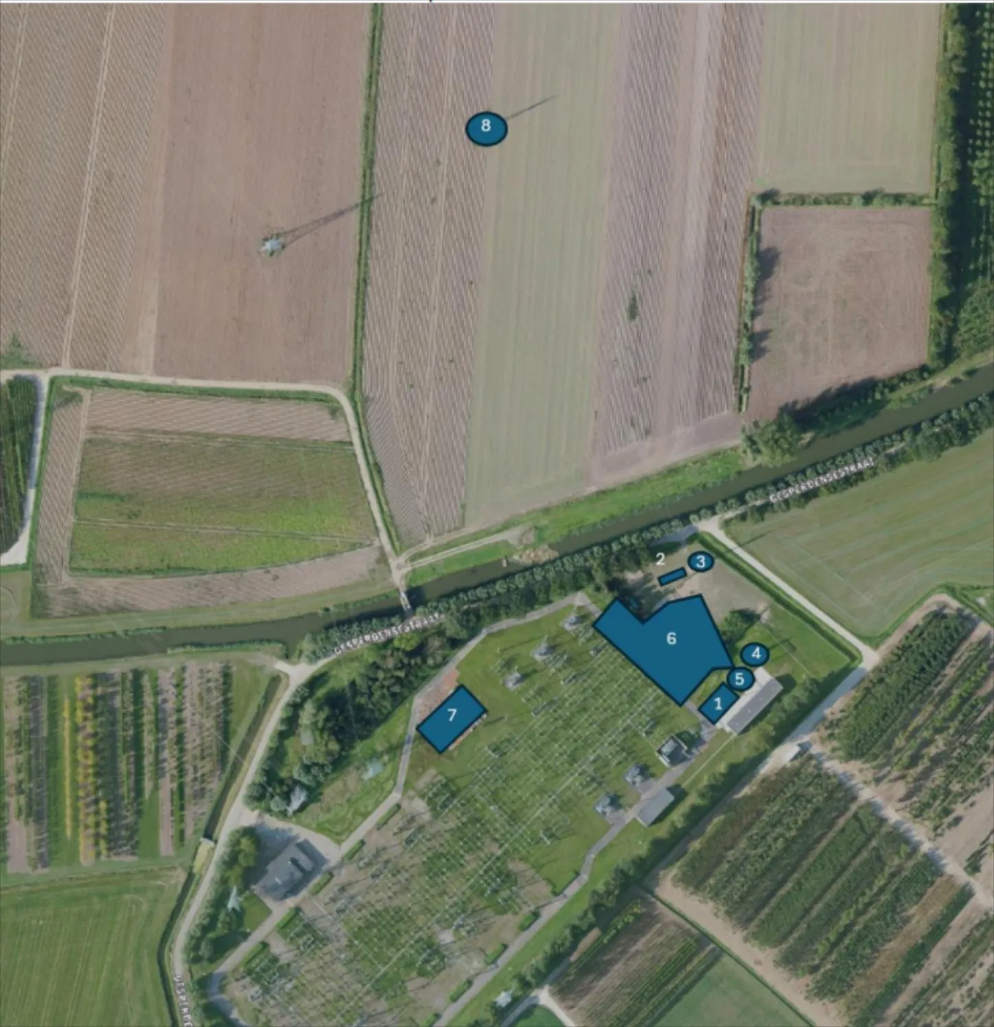 Plattegrond met de locatie waar de uitbreiding van het elektriciteitsstation plaatsvindt