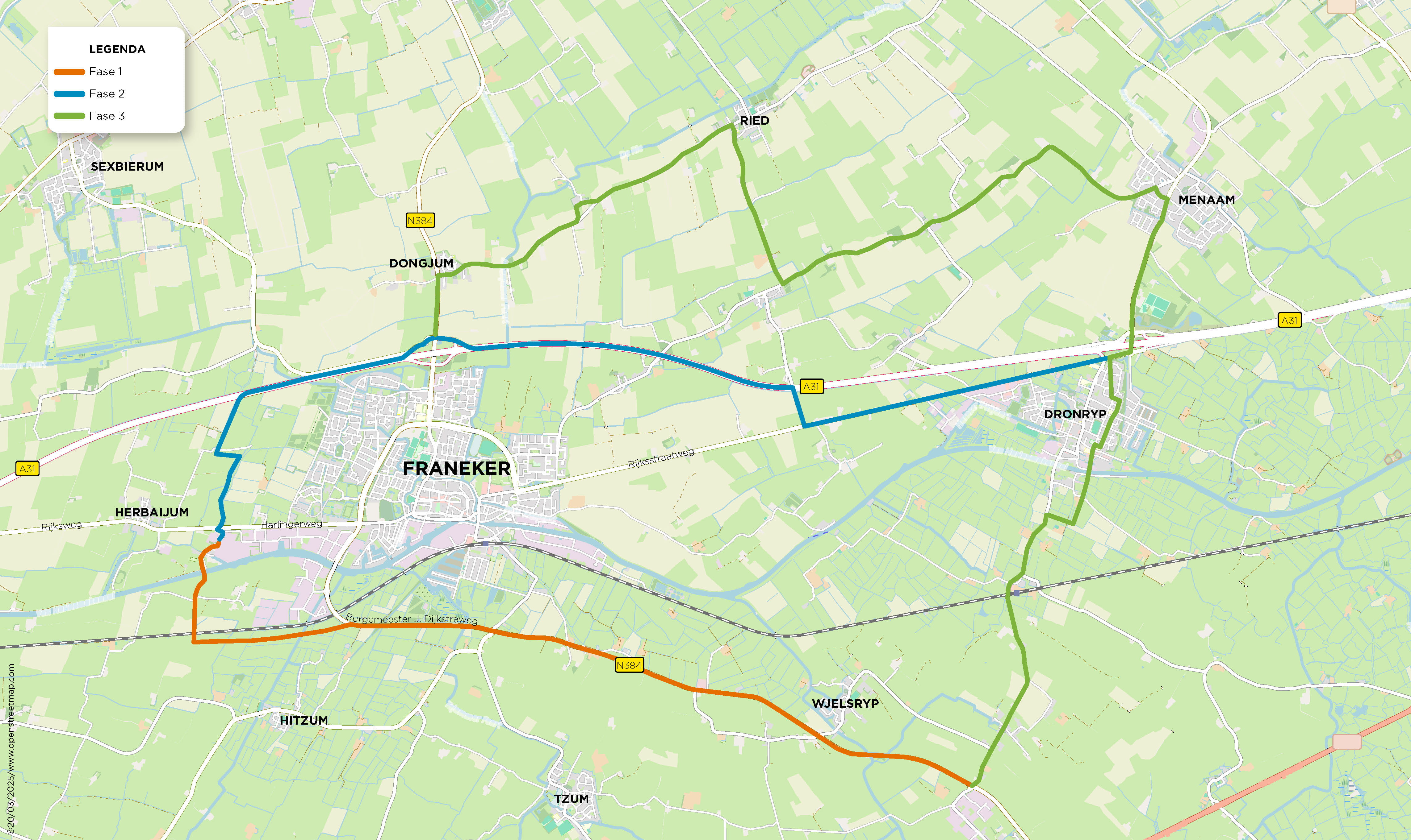 Plattegrond met werkzaamheden die in Dronryp plaatsvinden