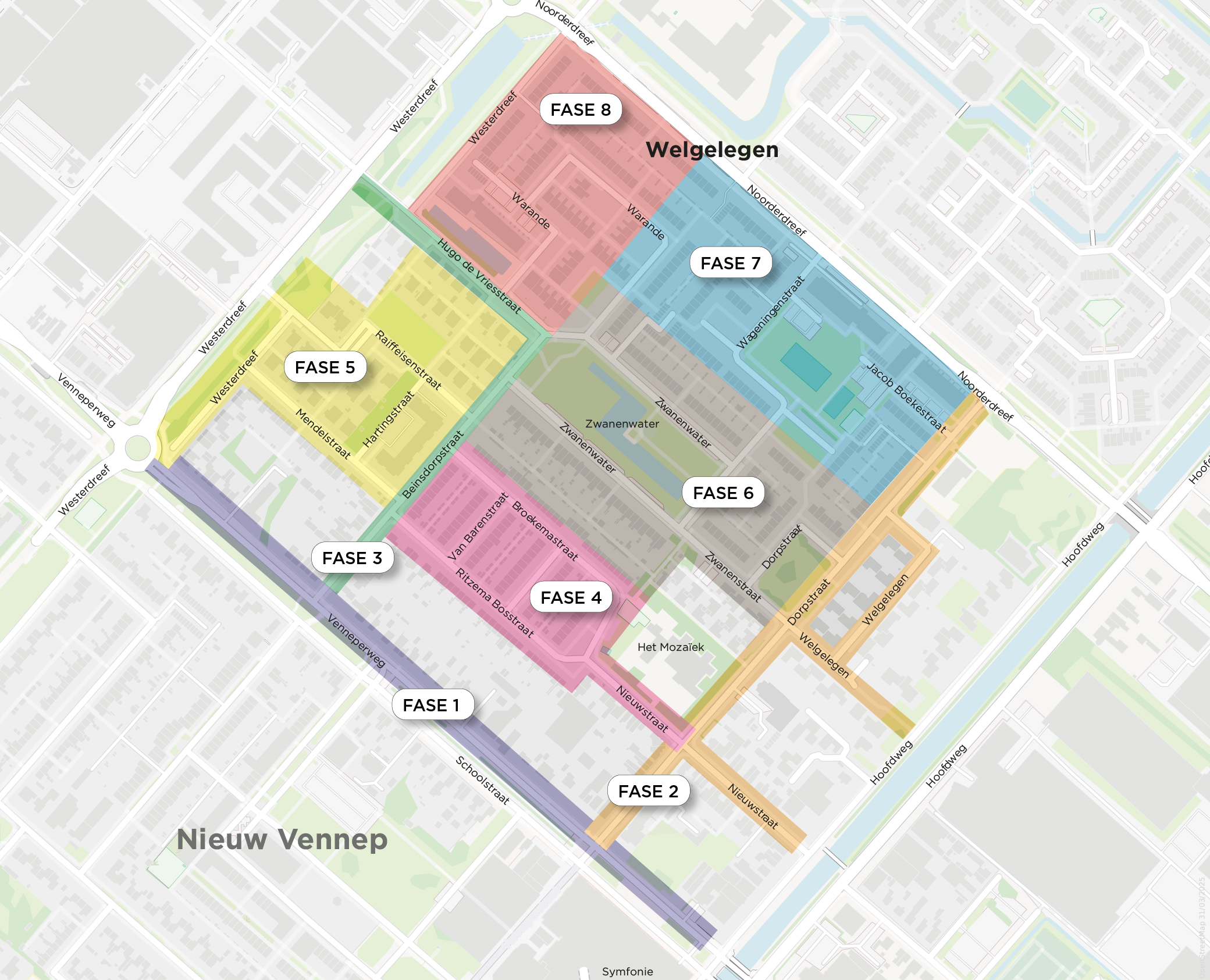 Plattegrond met werkzaamheden in Welgelegen