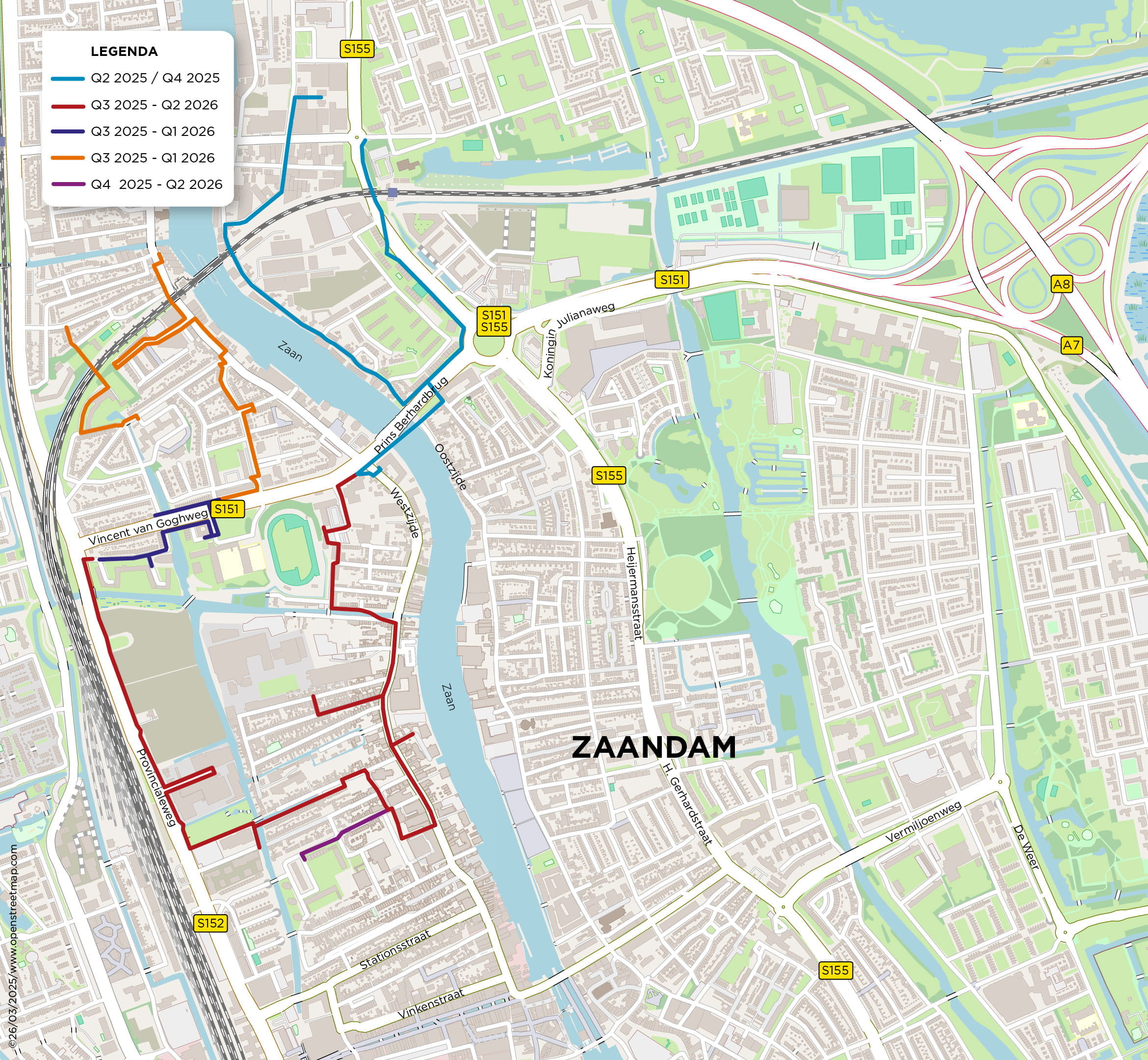 Plattegrond met werkzaamheden Zaandam West