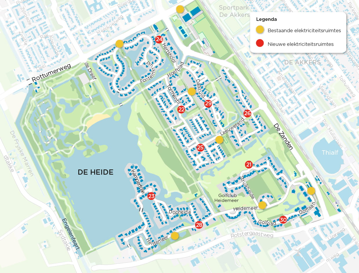 Kaart van het werkgebied in Heerenveen de Heide