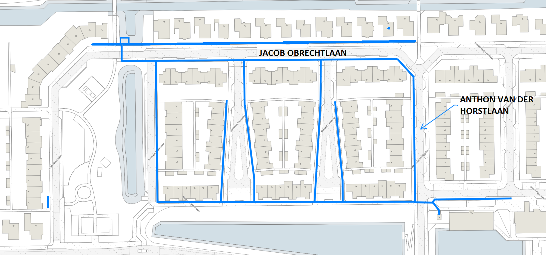 Plattegrond werkzaamheden Anthon Van der Horstlaan Hoofddorp