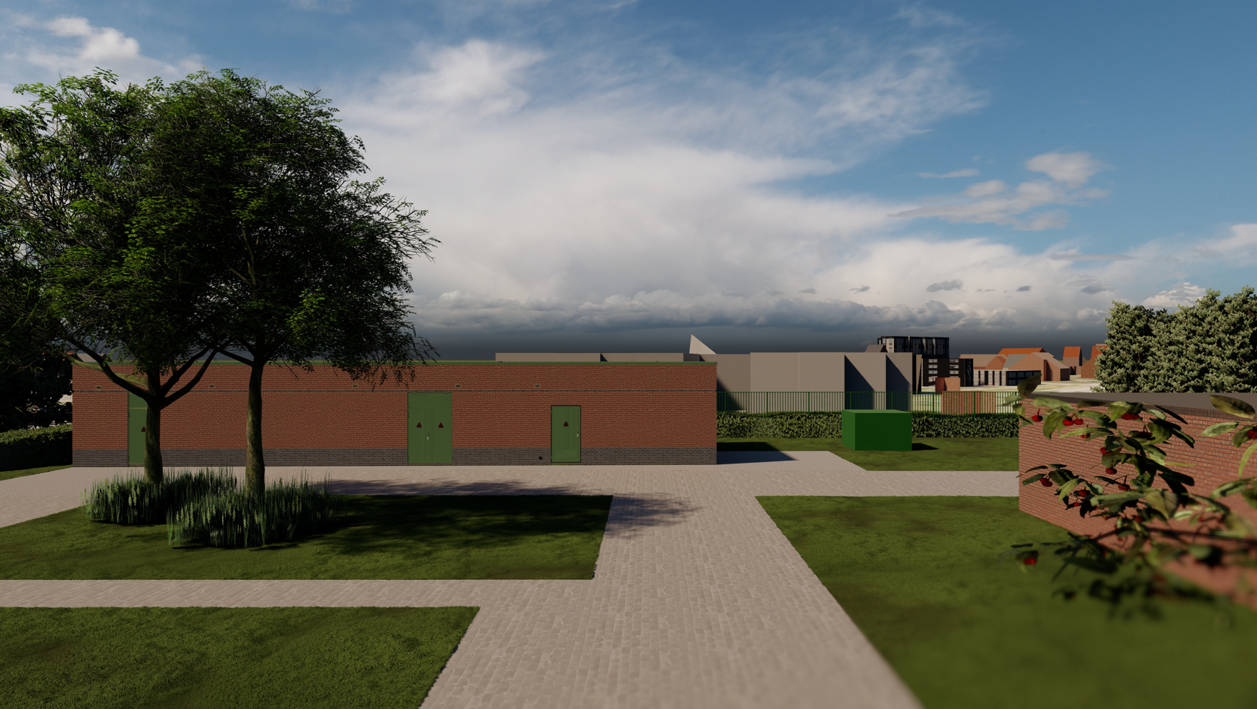 3D visualisatie van het schakelstation en algemeen voedingspunt zoals op de projectpagina beschreven