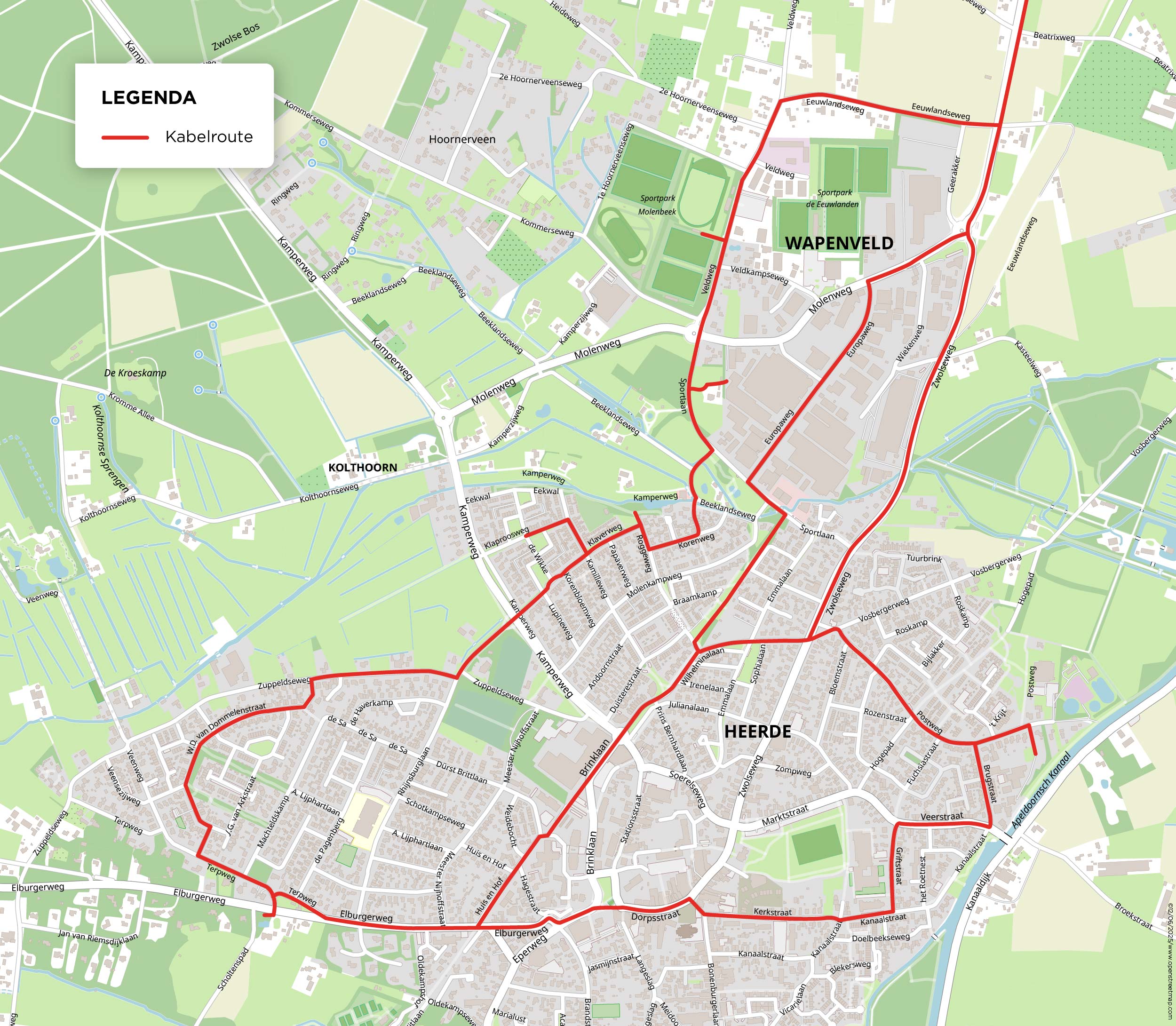 kabelroute door Wapenveld en Heerde