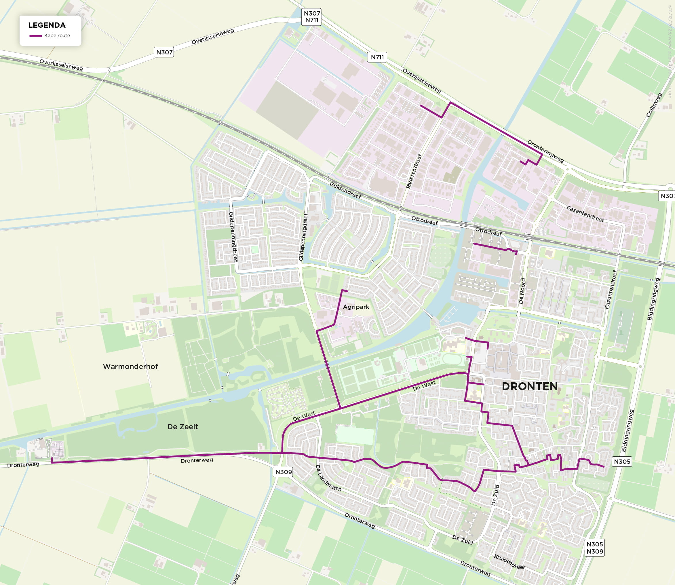 Kabelroute middenspanning door centrum van Dronten