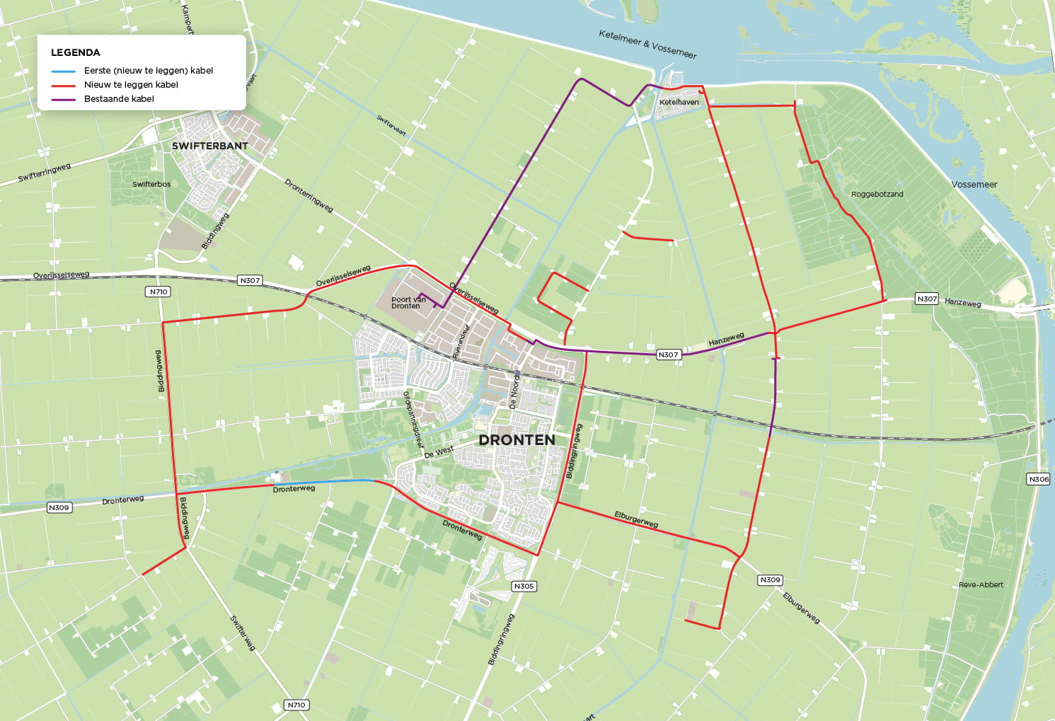 tracékaart Dronten backbone Noord Oost met kabelroute