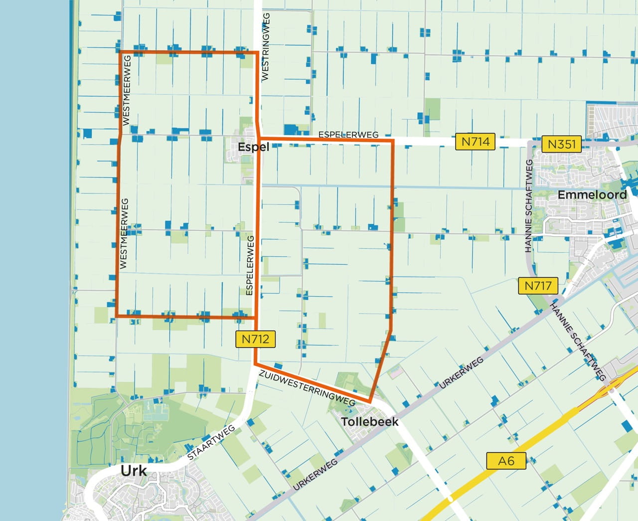 Routekaart stroomkabels in en rondom Espel