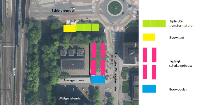 Tijdelijke schets van het elektriciteitsstation Schipluidenlaan