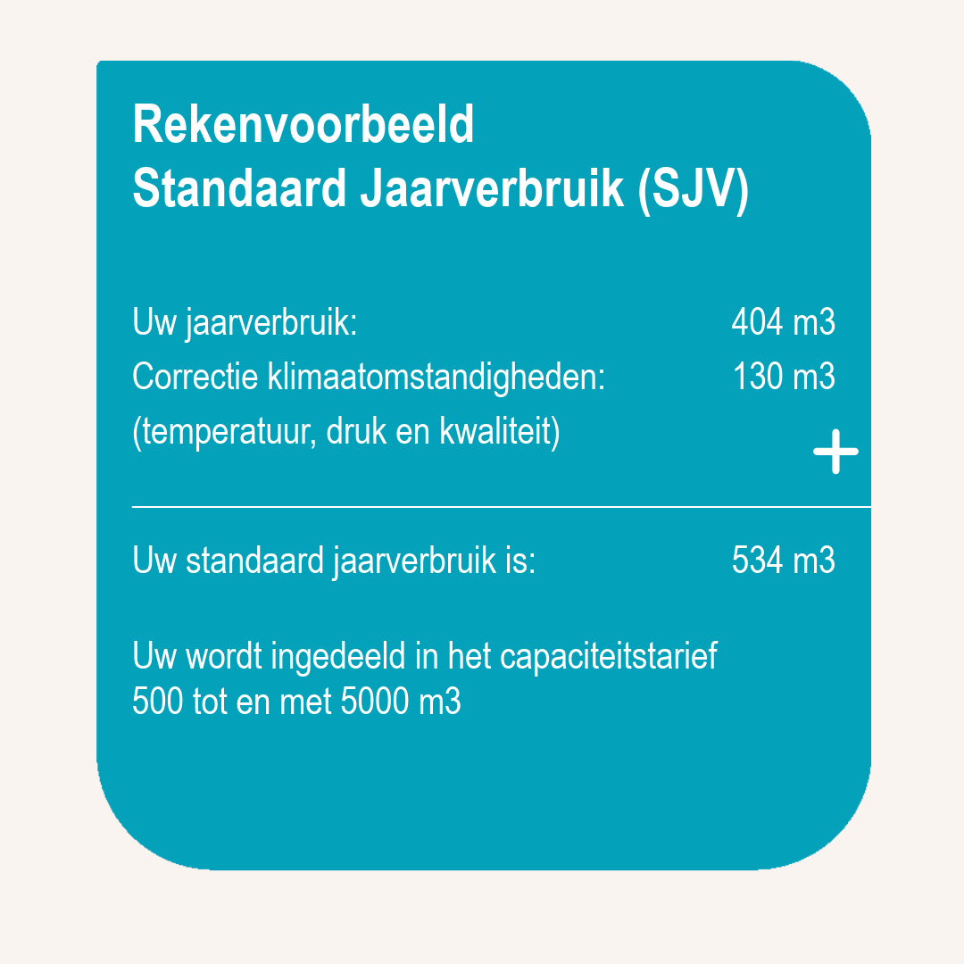 In deze afbeelding vindt u een rekenvoorbeeld voor Standaard Jaarverbruik gas