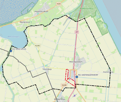 Kaart van Holland Kroon met mogelijke locatieduiding voor het onderstation