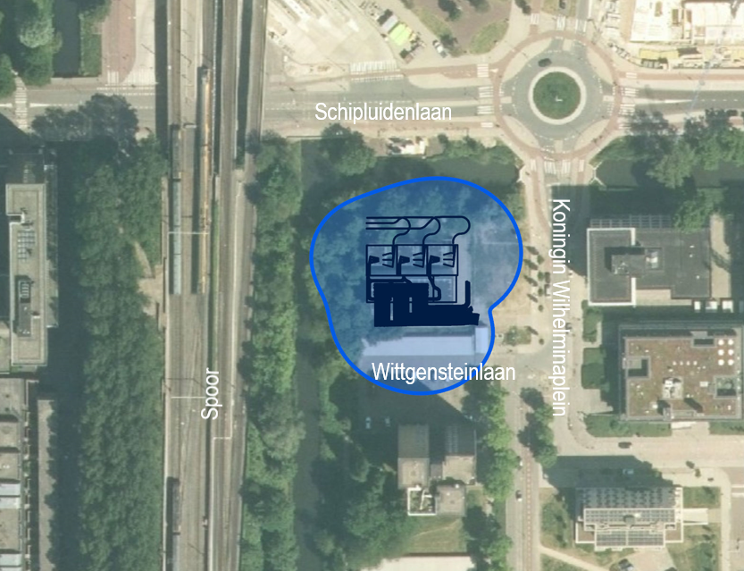 Illustratie van het EMV-veld rondom het elektriciteitsstation
