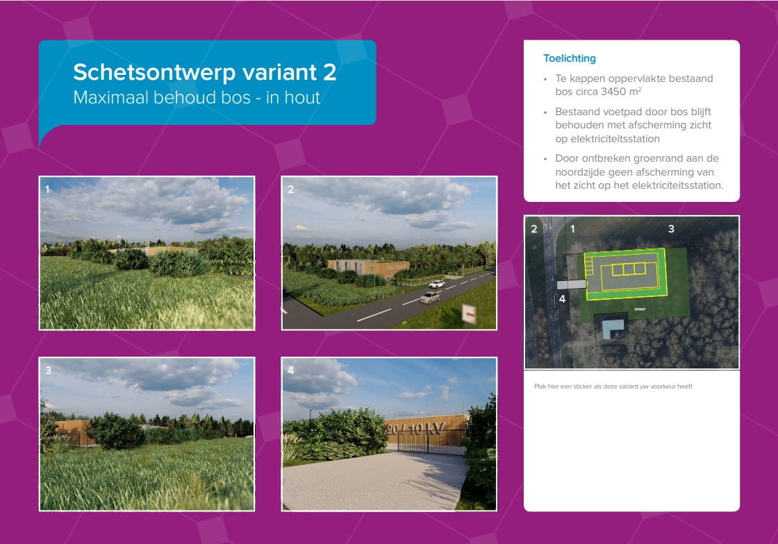 Schetontwerp variant 2 maximaal behoud bos - in hout