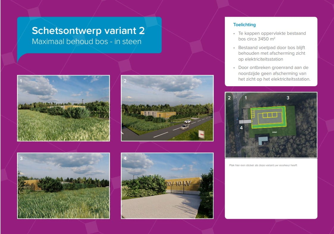 Schetontwerp variant 2 maximaal behoud bos - in steen