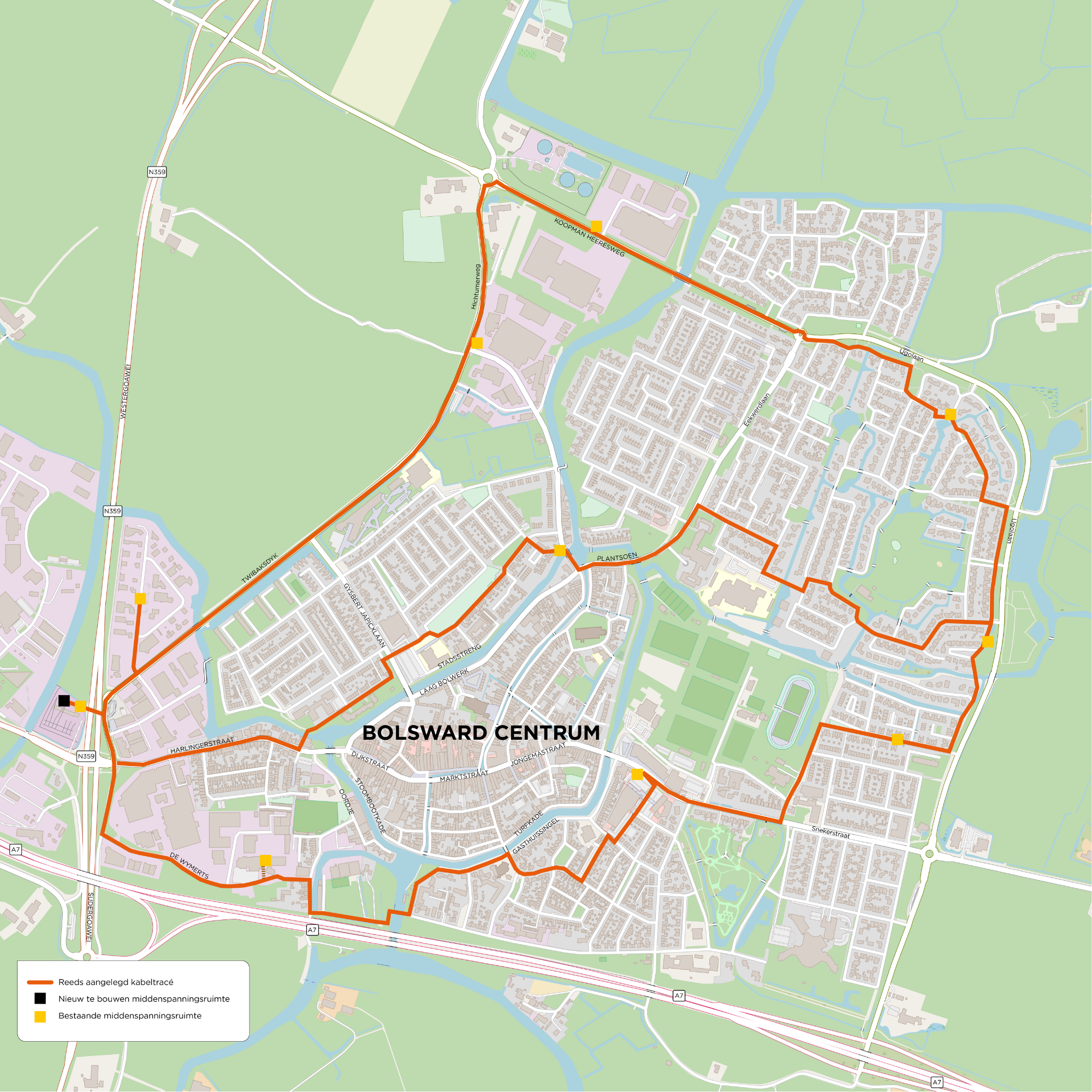 Routekaart Bolsward centrum