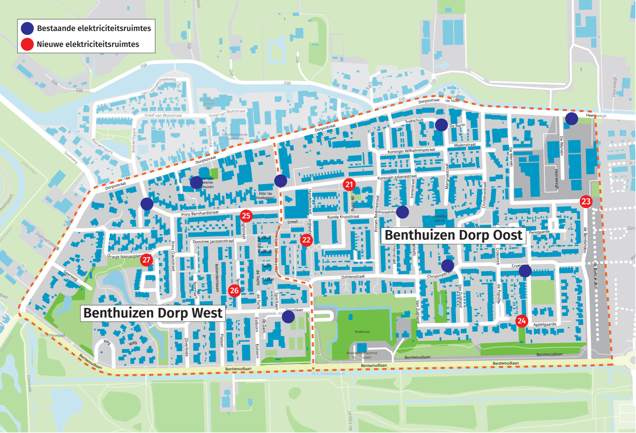 Kaart met werkzaamheden in Benthuizen-Dorp