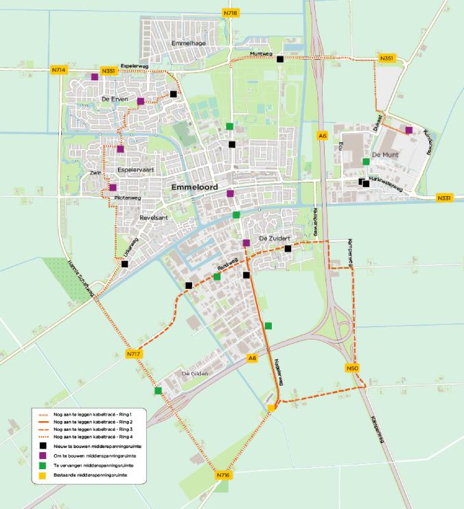 Kaart uitbreiding elektriciteitsnet Emmeloord
